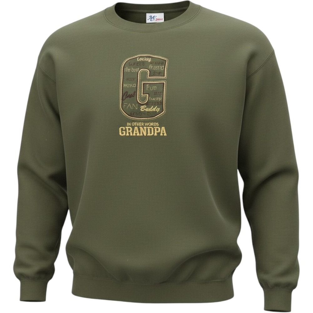 M&C Sport Grandpa Sweatshirt XL Olive Green Embroidered Graphic Pullover Mens